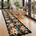 DUKINO 2.6x12 Runner Rug for Hallway, Non Slip Floral Washable Kitchen Rug with Low Pile Design, Boho Stain Resistant Floor Carpet Runner for Entryway, Bathroom, Laundry, Bedroom, Black