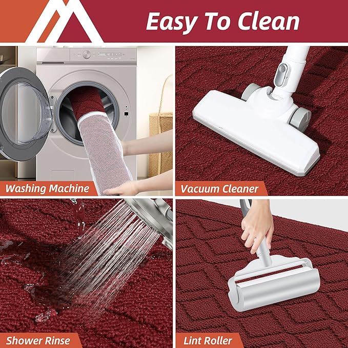 COSY HOMEER 60x24Inch/35X24Inch Kitchen Rugs Sets Non-Slip Washable Kitchen Mats for Floor Polypropylene Absorbent Kitchen Runner for Kitchen Sink Hallway Entryway(Red)