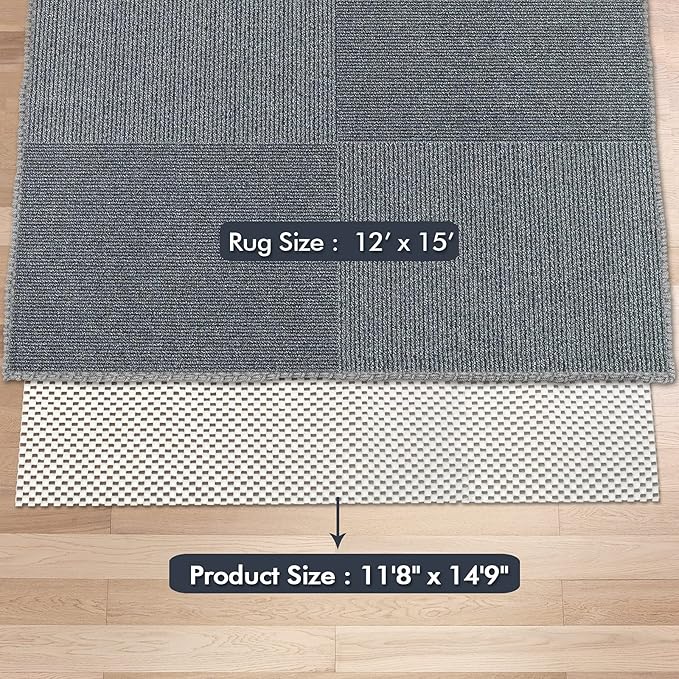 Non Slip Area Rug Pads Non Skid Rug Gripper 12x15 Feet Extra Thick Pad Anti-Slip Carpet Rug Mats for Hardwood Surface Floors, Keep Rugs Safe and in Place (12 x 15 Ft)