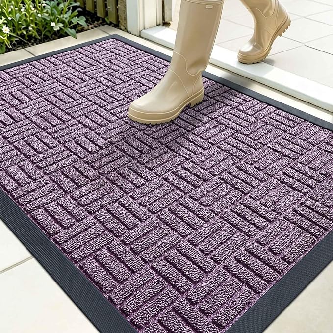 OLANLY Front Door Mat Outside Entrance 35x23, Absorbent, Heavy Duty Sturdy Natural Rubber Doormat Indoor Outdoor, Non-Slip, Stain and Fade Resistant, Low Profile Floor Mat for Entryway, Violet