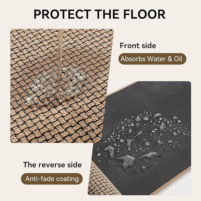 Kitchen Mats for Floor, Super Absorbent Kitchen Rugs Non Slip Washable, Rubber Backing Soft Braided Standing Kitchen Sink Mat Kitchen Runner Rug, Front of Sink, Easy to Clean, Khaki 17"x47"