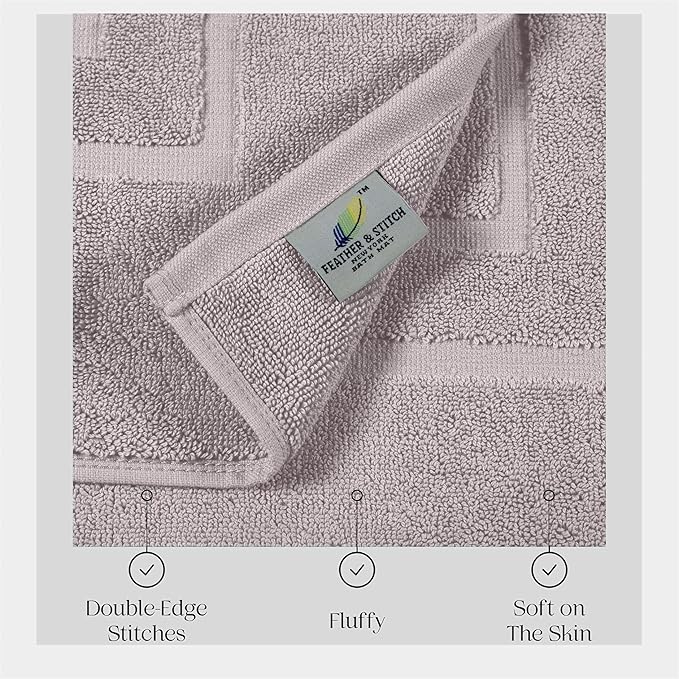 Feather & Stitch 2 Piece Towel Like Bath Mats (30x21 Inch) 100% Cotton Terry Bath Mats, Bathroom Shower Floor Mats [NOT A Bathroom Rug], Soft Absorbent Washable Mats- Taupe
