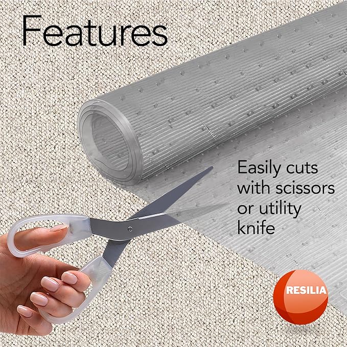 RESILIA Low-Pile Carpet Runner - Non Slip Carpet & Rug Protection, Washable Clear Vinyl Floor Runners, 27 Inches Wide x 15 Inches Long, Made in The USA