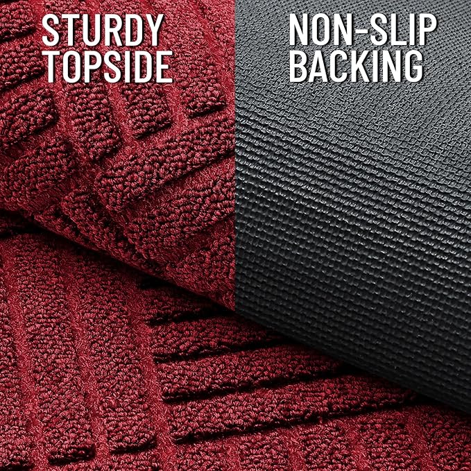 OLANLY Front Door Mat Outside Entrance 33x21, Absorbent, Heavy Duty Sturdy Natural Rubber Doormat Indoor Outdoor, Stain Fade Resistant, Non-Slip Low Profile Floor Mat for Entryway, Black Red Diamond
