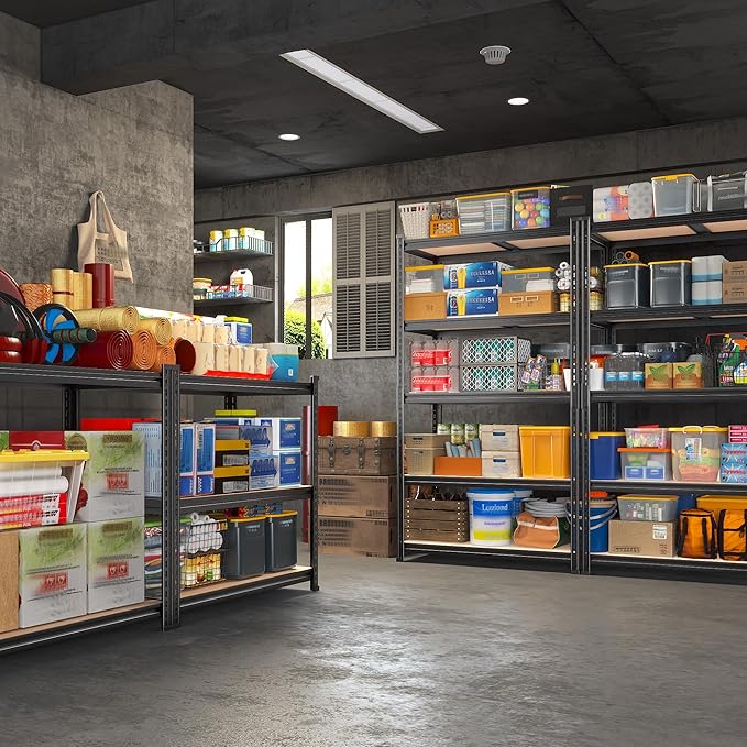 REIBII 2400LBS Garage Shelving Heavy Duty,5 Tier Storage Shelves Adjustable Metal Shelving Unit,Garage Shelves for Basement,Warehouse,Commercial,Pantry,Closet,Kitchen 72x35.55x16,Black