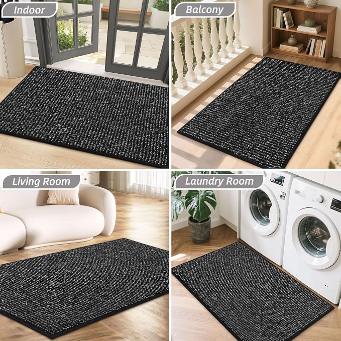 BEQHAUSE Dirt Trapper Door Mat 32" x 48", Non-Slip Washable Doormats Entrance Mat, Dirt Resistant and Absorbent Welcome Mat, Low Profile Floor Mats for Front Back Door and Entryway, Black