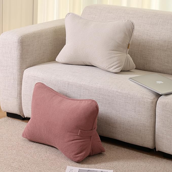 Pat. Pend. Corduroy Back Pillow for Sitting Up & Reading, Ergonomic Triangle Lumbar Support Cushion for Sofa, Armchair & Bed, Removable Cover, Brick Brown