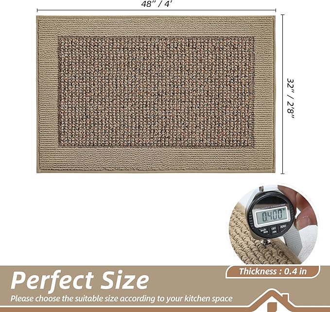 BEQHAUSE Kitchen Rugs 32"x48", Kitchen Runner Rug Non-Slip Kitchen Mats for Floor, Absorbent and Stain Resistant Kitchen Mats, Machine Washable Rugs for Kitchen, Hallway, Laundry & Sink, Taupe