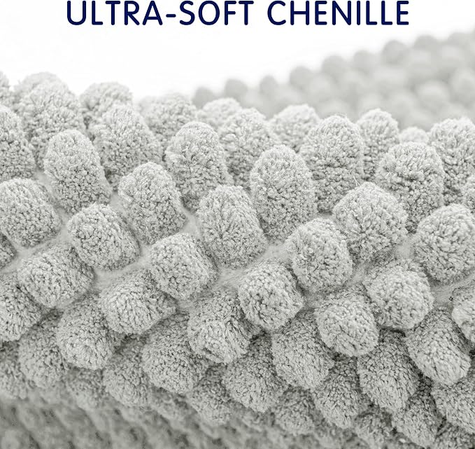 SUBRTEX Bathroom Rugs, 24" x 36" Chenille Bath Rug Soft Short Plush Bath Mat Soft Shower Mat Water Absorbent Shower Mat Quick Dry Machine Washable, Light Gray