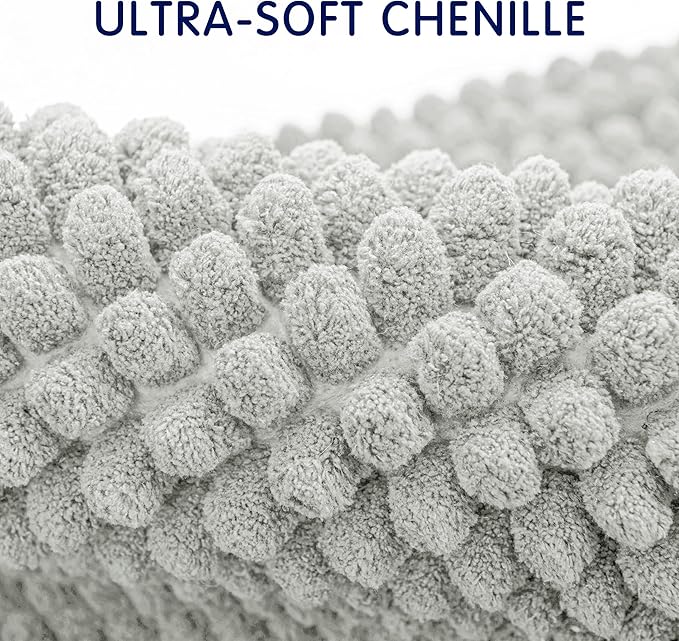 SUBRTEX Bathroom Rugs, 20" x 32" Chenille Bath Rug Soft Short Plush Bath Mat Soft Shower Mat Water Absorbent Shower Mat Quick Dry Machine Washable, Light Gray