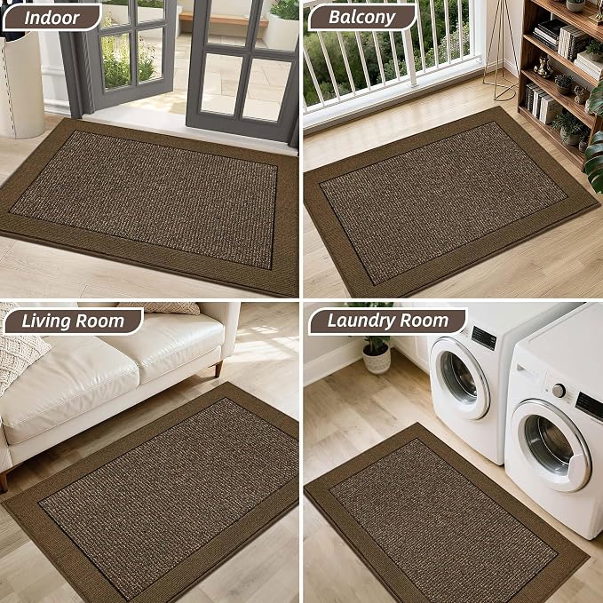 BEQHAUSE Indoor Door Mat 32" x 48", Dirt Trapper Door Mats Non-Slip Entryway Rugs Washable, Resist Dirt Absorbent Welcome Mat, Low Profile Floor Mats for Front Back Door and Entryway, Brown