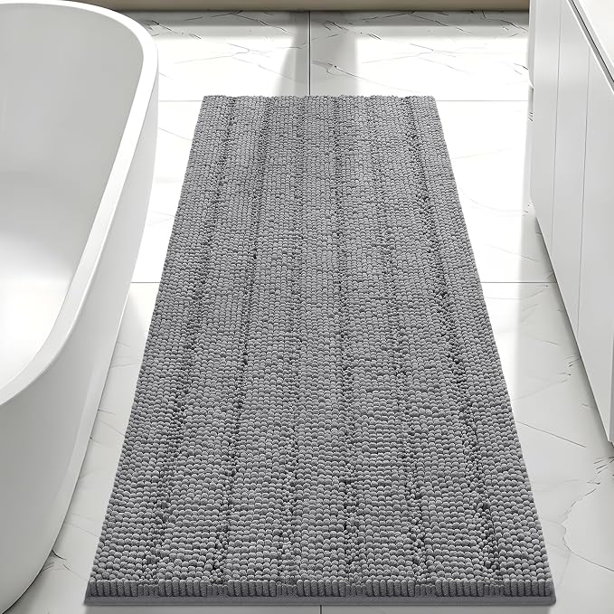 Bcoimo 48x30 Chenille Bath Mat – Non-Slip with Backing Bath Rug Ultra-Absorbent and Machine Washable Bathroom Mat Quick-Dry Design. Ideal for Bathroom Shower and Tub Areas