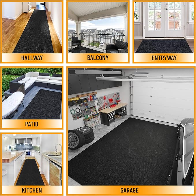 Ottomanson 3'11" x 8' Hallway Runner with Scraper Pile - Extra Durable Non-Slip Rug Mat for Indoor & Outdoor Use - Ideal for Kitchen, Entryway & Garage - High-Traffic Carpet, Black