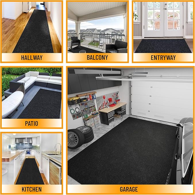 Ottomanson 6' x 6'6" Mud Mat Area Rug Scraper Carpet - Non-Slip, Dirt Trapping for Indoor & Outdoor Use - Ideal for Entryway, Garage, Kitchen, Patio & High-Traffic Areas, Black