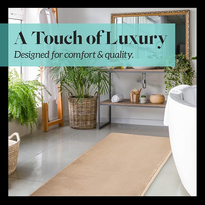 Memory Foam Bath Mat Non Slip Absorbent Super Cozy Velvet Bathroom Rug Carpet (24 inches X 48 inches, Beige)