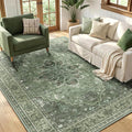 RELEANY Area Rugs 5'x7' Washable Non-Slip, Floral Vintage Distress Medallion Carpet for Living Room Bedroom Dining Room, Dark Green Gray