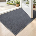 LUMI Ultra Thin Indoor Door Mat for Entrance 17"x30", Non Slip Entryway Mat, Low Profile Doormat, Unique Herringbone Design Carpet for Inside, Patio, Porch, Navy Gray