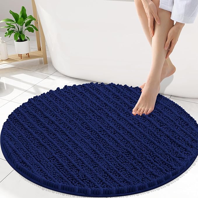 Smiry Bathroom Rugs Mat Round 30x30, Soft Absorbent Chenille Bath Rugs, Non Slip Rubber Backing Machine Washable Quick Dry Bath Mats for Bathroom Floor, Tub, Shower, Home Accessories, Navy Blue