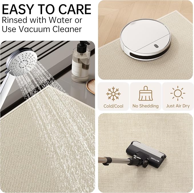 Mecko Bath Mat, Ultra Absorbent Quick Dry Bathroom Floor Mats-Upgraded Thin Cozy Cloth Bathroom Mat Fit Under Door, Rubber Non-Slip Bathroom Rug for Bathtub, Sink, Shower Room(Oatmeal,24"x36")