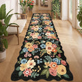 DUKINO 3x10 Washable Runner Rug, Non Slip Floral Ultra Soft Runner for Hallway, Lightweight Low Pile & Stain Resistant Long Throw Carpet for Kitchen, Bathroom, Entrance, Bedroom, Kids Room, Black