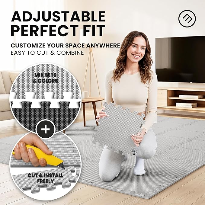 bemaxx Gym Mats Set - 18 pcs EVA Interlocking Foam Floor Tiles (12.6"x12.6"x0.4") 18sqft Protective Gym Flooring Sports Home Workout Exercise Mats Puzzle Garage Fitness Play-Room Pool Treadmill Bike