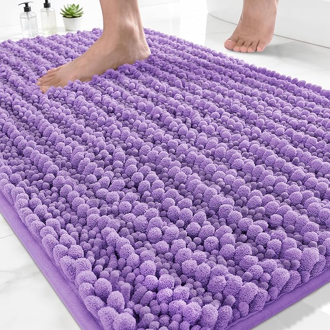 Yimobra Bathroom Rugs Non Slip Washable - Ultra Soft Absorbent Chenille Bath Mat, Quick Dry Shaggy Floor Carpet for Tub Shower, Lavender Home Decor Accessories, 24x17 Inch