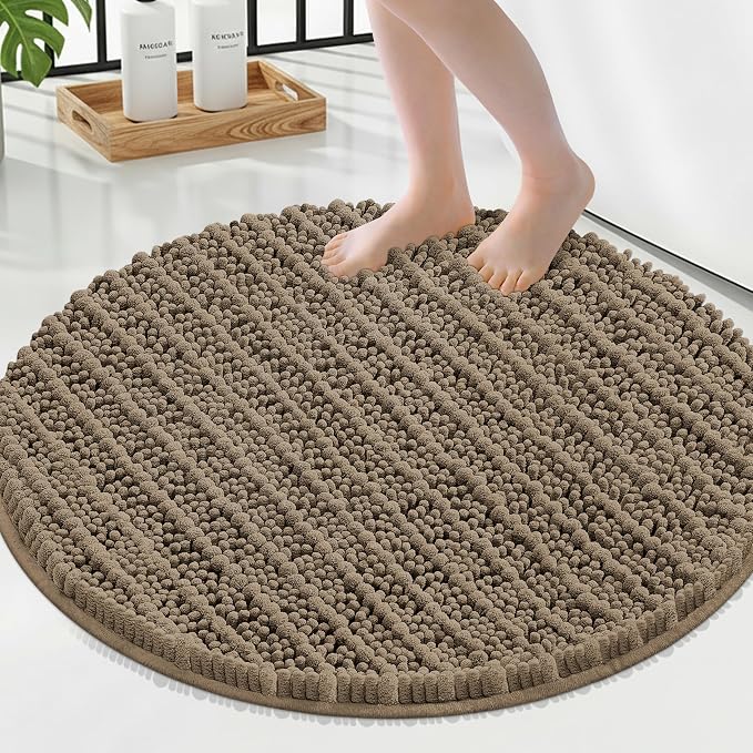 Smiry Bathroom Rugs Mat Round 24x24, Soft Absorbent Chenille Bath Rugs, Non Slip Rubber Backing Machine Washable Quick Dry Bath Mats for Bathroom Floor, Tub, Shower, Home Accessories, Camel