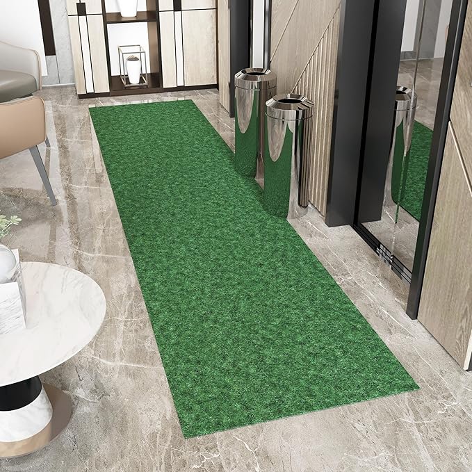 Ottomanson 2'7" x 40' Hallway Runner - Extra Durable Non-Slip Rug Mat for Indoor & Outdoor Use - Ideal for Kitchen, Entryway & Garage - High-Traffic Carpet, Green