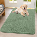 Smiry Dog Door Mat for Muddy Paws 40x32, Absorbent Dirt Trapper, Non-Slip Washable Chenille Entryway Rug for Inside Floor, Olive Green, Classic Solid