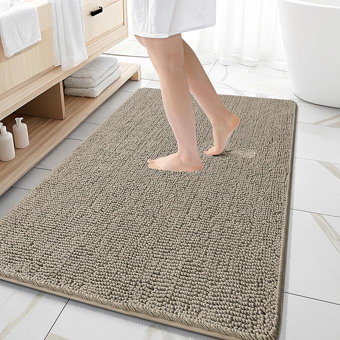 OLANLY Large Bathroom Rugs 59x35, Extra Soft Absorbent Chenille Bath Rugs, Rubber Backing Quick Dry, Machine Washable Bath Mats for Bathroom Floor, Tub and Shower, Home Decor Accessories, Warm Taupe