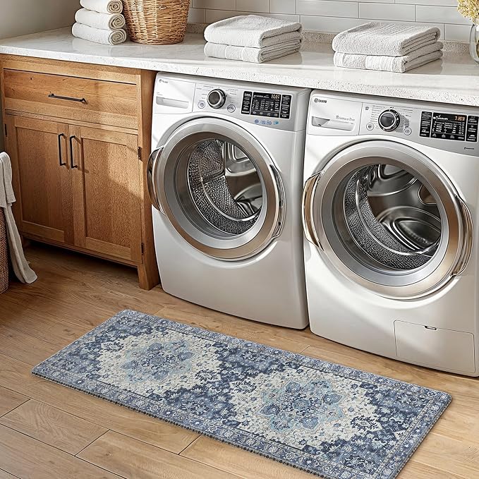 GENIMO Kitchen Mats for Floor 2PCs, Washable Anti Fatigue Mat for Cushioned, 17.3"x47"+17.3"x30", Waterproof Kitchen Rugs, Non Slip Comfort Standing Mat Rug for Home, Sink, Laundry, Soft Blue Violet