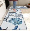 Coastal Beach Kitchen Floor Mat Rugs Nautical Decorative Coral Sea Turtle Kitchen Rugs Anti Fatigue Mats Non-Slip Comfort Standing Cushioned for Kitchen 17.3" 28" + 17.3" x 47" Set 2 Pcs Navy Blue