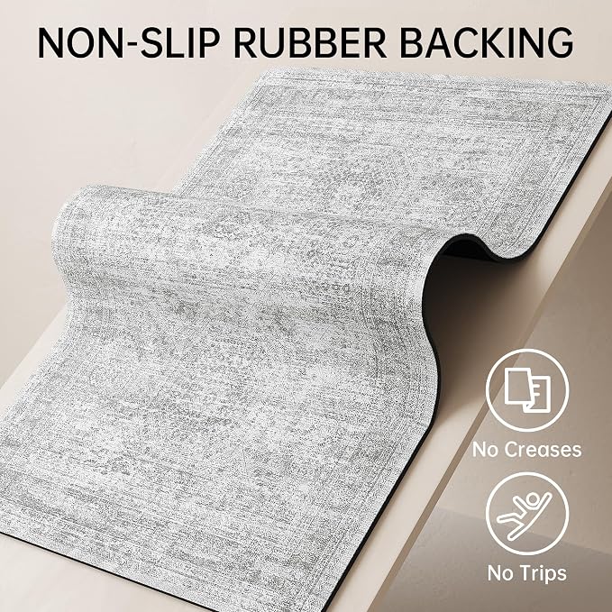 Mecko Bath Mat, Ultra Absorbent Quick Dry Bathroom Floor Mats-Rubber Non-Slip Thin Bathroom Rug Fit Under Door, Faux Suede Surface Shower Rug for Bathtub, Sink, Shower Room(Grey/Cream,20"x32")