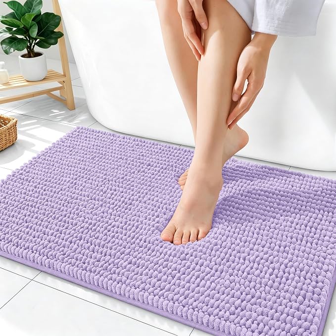 OLANLY Thick Bathroom Rugs 36x24, Extra Soft Absorbent Chenille Bath Rugs, Rubber Backing, Machine Wash Dry, Bath Mats for Bathroom Floor, Tub and Shower, Home Decor Accessories, Lavender