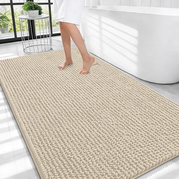 OLANLY Thick Large Bathroom Rugs 44x32, Extra Soft Absorbent Chenille Bath Rugs, Rubber Backing, Machine Wash Dry, Bath Mats for Bathroom Floor, Tub and Shower, Home Decor Accessories, Sand