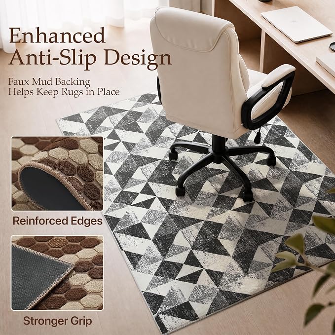 48"x60" Office Chair Mat for Hardwood Tile Floor, Under Desk Carpet Protector for Rolling Computer Chair Mat, Machine Washable Area Rug, Anti-Slip 1/5" Thick Low Pile Thin Floor Mat, Brushed Quartz
