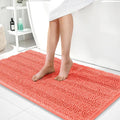 OLANLY Thick Bathroom Runner Rugs 44x24, Extra Absorbent Chenille Striped Bath Rugs, Rubber Backing, Machine Wash Dry, Long Bath Mats for Bathroom Floor, Tub and Shower, Home Decor Accessories, Coral