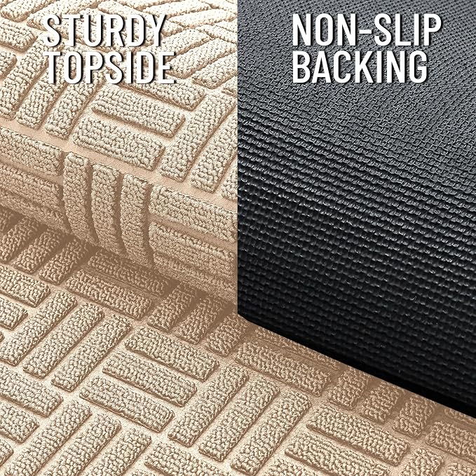 OLANLY Front Door Mat Outside Entrance 47x23, Absorbent, Heavy Duty Sturdy Natural Rubber Doormat Indoor Outdoor, Non-Slip, Stain and Fade Resistant, Low Profile Floor Mat for Entryway, Latte White