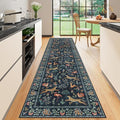DUKINO Washable 2.6x10 Runner Rug, Non Slip Animal Print Runner Rug for Hallway, Vintage Low Pile & Stain Resistant Soft Indoor Carpet Runner for Kitchen, Bathroom, Laundry, Bedroom, Navy Blue