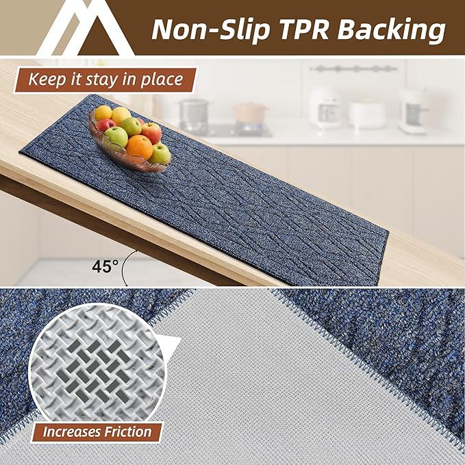 COSY HOMEER Kitchen Rugs Sets 2PCS,Non-Slip Washable Kitchen Mats for Floor,Absorbent and Stain Resistant Kitchen Runner Rugs for Kitchen Sink Laundry Entryway,24"x35"+24"x60",Heather Blue