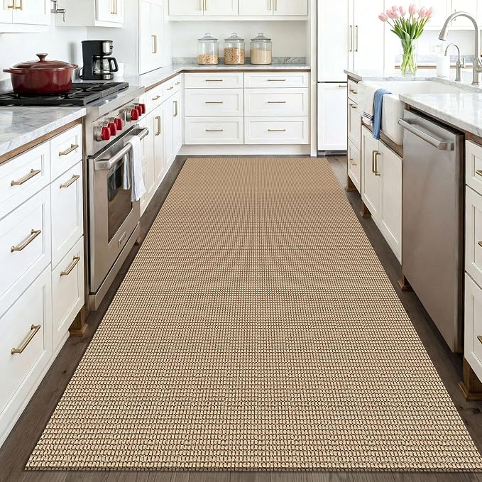 KOZYFLY Washable Area Rug 4x6 ft Non Slip Rubber Backed Living Room Rugs Braided Woven Cotton Kitchen Rugs Indoor Entryway Rug Floor Carpet for Dining Living Room Bedroom, Orange Beige/Tan/Brown