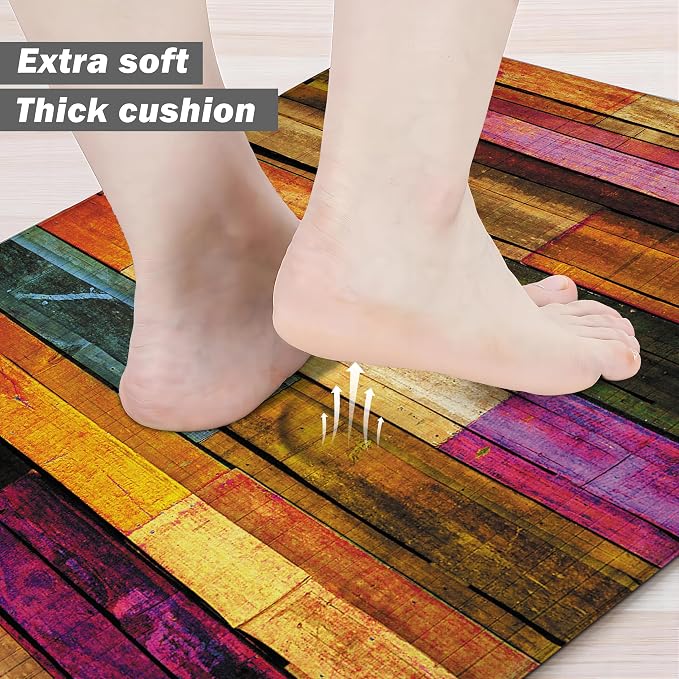 Kitchen Mats for Floor Colorful kitchen rugs Cool Wooden Abstract Anti Fatigue Kitchen Mats Waterproof Floor Mats Cushioned Non-Skid Standing Mats for Laundry, Sink, Set of 2,17.3 x 28+17.3 x 47 Inch