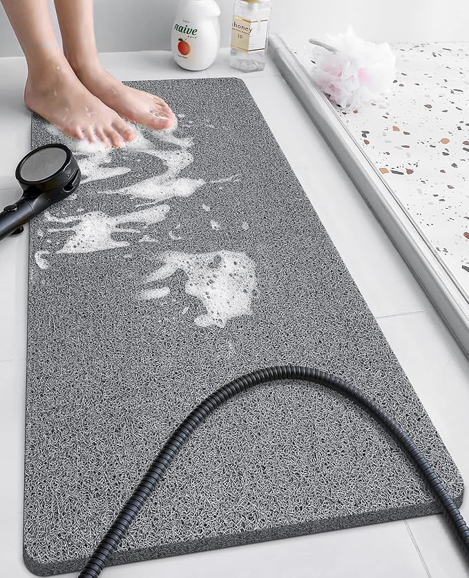 OTHWAY Shower Mat Non Slip Without Suction Cups, Quick Drying Bathtub Mat Non Slip for Shower Bathroom, PVC Loofah Shower Mat for Wet Areas (Grey)