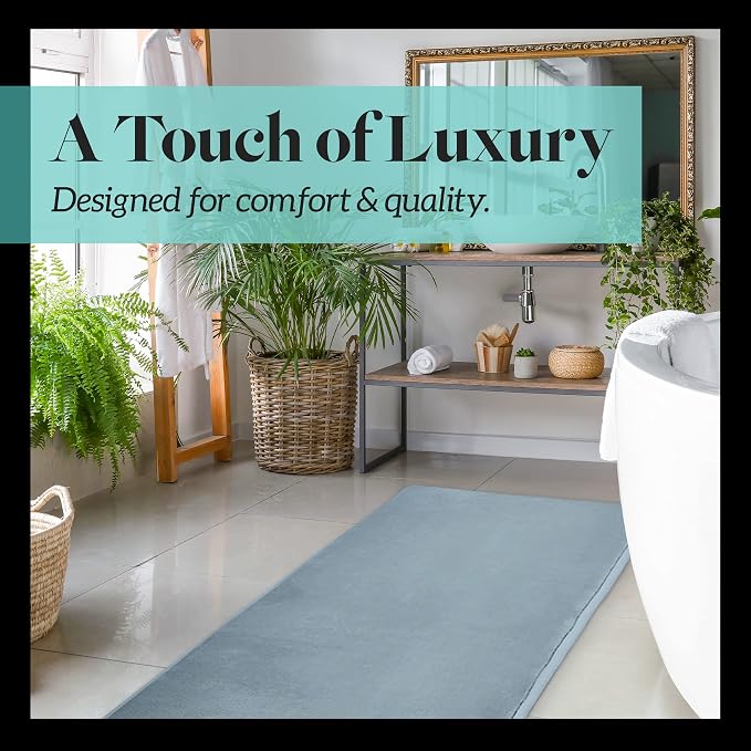 Memory Foam Bath Mat Non Slip Absorbent Super Cozy Velvet Bathroom Rug Carpet (60 inches X 24 inches, Smoke Blue)