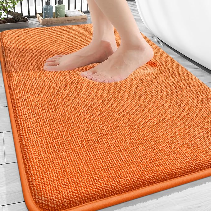OLANLY Thick Memory Foam Bath Mat Rug 30x20, Extra Soft Absorbent Bathroom Rug, Quick Dry Bath Mats, Non-Slip, Machine Washable Carpet for Bathroom, Tub and Shower, Home Decor Accessories, Orange