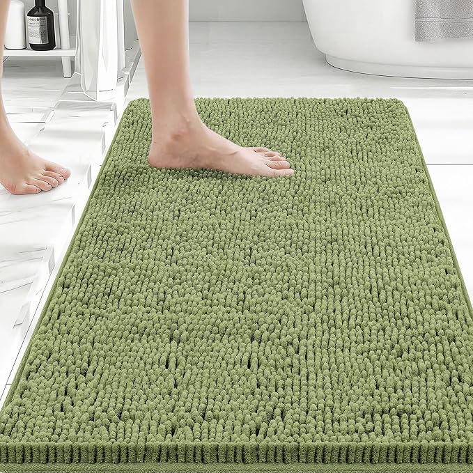Bcoimo 30x20 Chenille Bath Mat – Non-Slip with Backing Bath Rug Ultra-Absorbent and Machine Washable Bathroom Mat Quick-Dry Design. Ideal for Bathroom Shower and Tub Areas