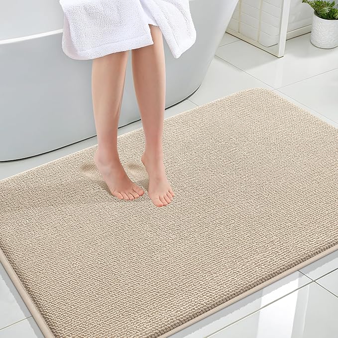 OLANLY Thick Memory Foam Large Bathroom Rugs 47x32, Extra Soft Absorbent Bath Rug, Quick Dry Bath Mats, Non-Slip, Machine Washable Carpet for Bathroom, Tub and Shower, Home Decor Accessories, Beige
