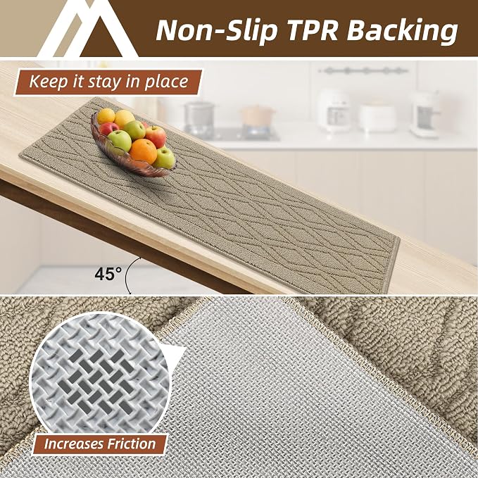 COSY HOMEER Kitchen Rugs 24"x35" Non-Slip Washable Kitchen Mats for Floor Polypropylene Absorbent Kitchen Floor Mat for Kitchen Sink Entryway,Beige
