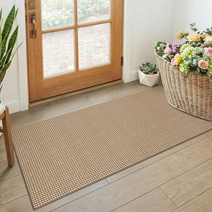 KOZYFLY Boho 2x4 Entry Runner Rug, Small Washable Runners for Entryway, Non Slip Door Mat Indoor Entrance, Front Porch Carpet for Foyer, Kitchen, Bedroom, Bathroom, Orange Beige/Tan/Brown