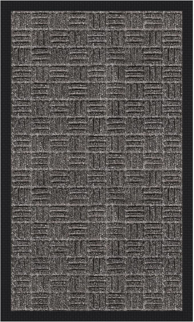 Ottomanson Scraper Doormat – Indoor Outdoor Entry Rug with Rubber Backing & Dirt-Trapping Polyester Pile, Non-Slip Front Door Mat for Mud & Pet Traffic – 18" x 30", Charcoal